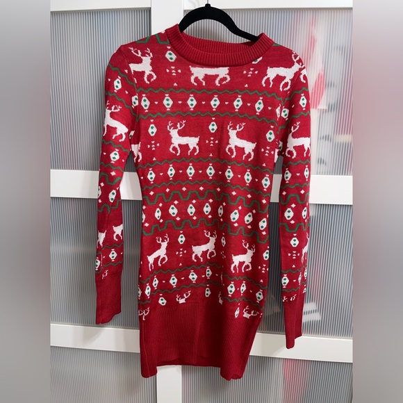 Tipsy Elves Dresses & Skirts - Women’s Tipsy Elves XS Red Reindeer Gaudy Garland Christmas Sweater Dress